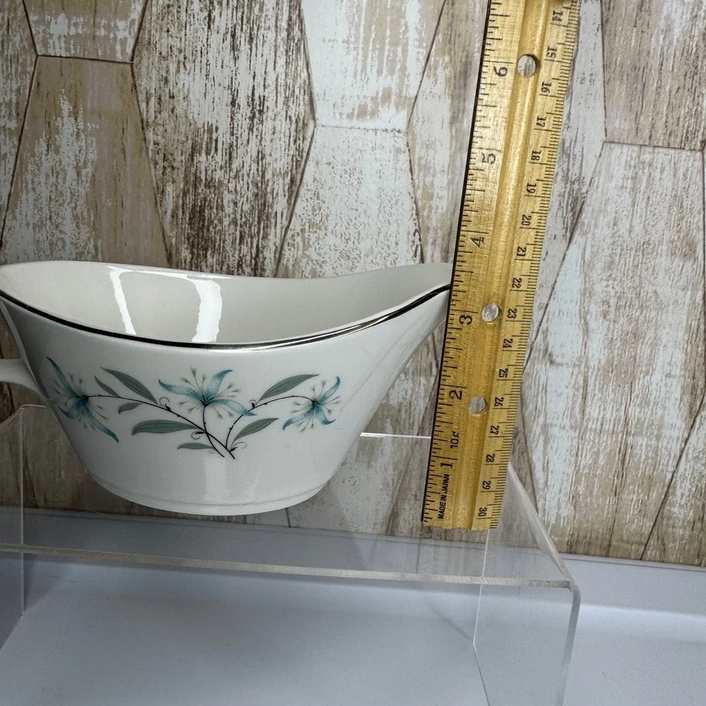 Vintage Homer Laughlin Triumph Cynthia Gravy Boat MCM Silver Trim USA
